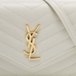 Saint Laurent White Matelassé Leather Cassandre Wallet on Chain