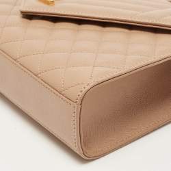 Pre Owned Saint Laurent Beige Matelassé Leather Small Envelope Chain Shoulder Bag