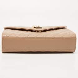 Pre Owned Saint Laurent Beige Matelassé Leather Small Envelope Chain Shoulder Bag
