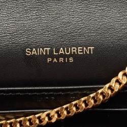 Saint Laurent Black Croc Embossed Leather Monogram Wallet On Chain
