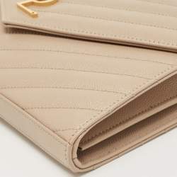 Saint Laurent Beige Matelassé Leather Cassandre Wallet on Chain