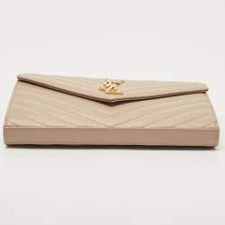 Saint Laurent Beige Matelassé Leather Cassandre Wallet on Chain