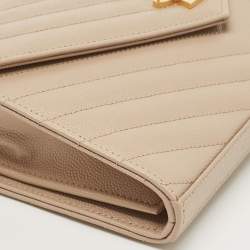 Saint Laurent Beige Matelassé Leather Cassandre Wallet on Chain