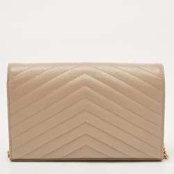Saint Laurent Beige Matelassé Leather Cassandre Wallet on Chain
