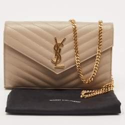 Saint Laurent Beige Matelassé Leather Cassandre Wallet on Chain