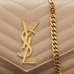 Saint Laurent Beige Matelassé Leather Cassandre Wallet on Chain