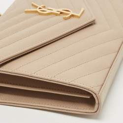 Saint Laurent Beige Matelassé Leather Cassandre Wallet on Chain