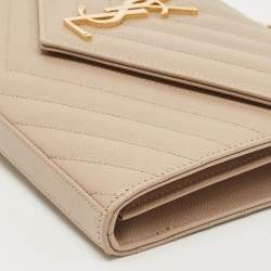 Saint Laurent Beige Matelassé Leather Cassandre Wallet on Chain