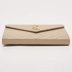 Saint Laurent Beige Matelassé Leather Cassandre Wallet on Chain