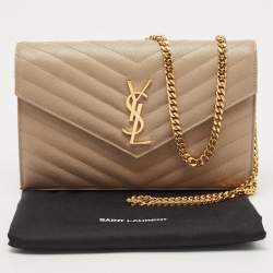 Saint Laurent Beige Matelassé Leather Cassandre Wallet on Chain