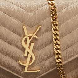 Saint Laurent Beige Matelassé Leather Cassandre Wallet on Chain