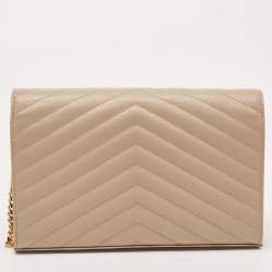 Saint Laurent Beige Matelassé Leather Cassandre Wallet on Chain