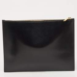 Saint Laurent Black Glossy Leather Zip Pouch