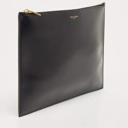 Saint Laurent Black Glossy Leather Zip Pouch