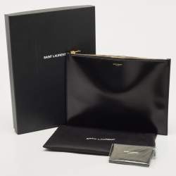 Saint Laurent Black Glossy Leather Zip Pouch
