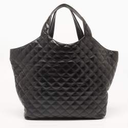 Pre Owned Saint Laurent Black Quilted Leather Maxi Icare Shopping Tote