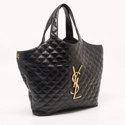 Pre Owned Saint Laurent Black Quilted Leather Maxi Icare Shopping Tote