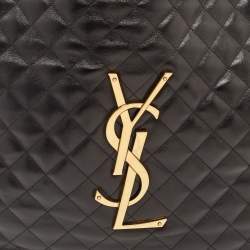 Pre Owned Saint Laurent Black Quilted Leather Maxi Icare Shopping Tote