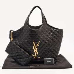 Pre Owned Saint Laurent Black Quilted Leather Maxi Icare Shopping Tote