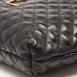 Pre Owned Saint Laurent Black Quilted Leather Maxi Icare Shopping Tote