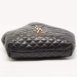 Pre Owned Saint Laurent Black Quilted Leather Maxi Icare Shopping Tote