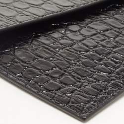 Saint Laurent Black Croc Embossed Leather Medium Uptown Clutch