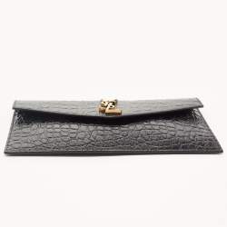 Saint Laurent Black Croc Embossed Leather Medium Uptown Clutch