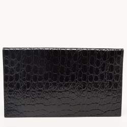 Saint Laurent Black Croc Embossed Leather Medium Uptown Clutch