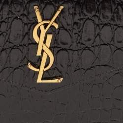 Saint Laurent Black Croc Embossed Leather Medium Uptown Clutch