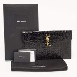 Saint Laurent Black Croc Embossed Leather Medium Uptown Clutch