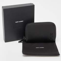 مملوكة مسبقًا Saint Laurent Black Leather Cassandre Compact Zip Around Wallet