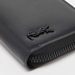 مملوكة مسبقًا Saint Laurent Black Leather Cassandre Compact Zip Around Wallet