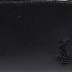 مملوكة مسبقًا Saint Laurent Black Leather Cassandre Compact Zip Around Wallet