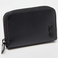 مملوكة مسبقًا Saint Laurent Black Leather Cassandre Compact Zip Around Wallet