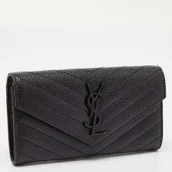 مملوكة مسبقًا Saint Laurent Black Matelassé Leather Cassandre Continental Wallet