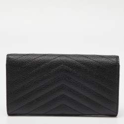 Saint Laurent Black Matelassé Leather Cassandre Continental Wallet