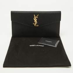 Pre Owned Saint Laurent Black Grained Leather Medium Uptown Clutch