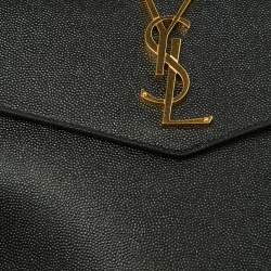Pre Owned Saint Laurent Black Grained Leather Medium Uptown Clutch