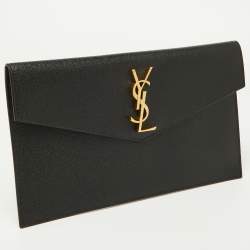 Pre Owned Saint Laurent Black Grained Leather Medium Uptown Clutch