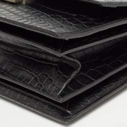Saint Laurent Black Croc Embossed Leather Medium Babylone Top Handle Bag