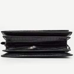 Saint Laurent Black Croc Embossed Leather Medium Babylone Top Handle Bag