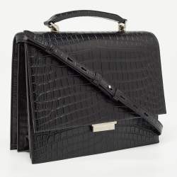 Saint Laurent Black Croc Embossed Leather Medium Babylone Top Handle Bag