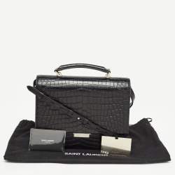 Saint Laurent Black Croc Embossed Leather Medium Babylone Top Handle Bag