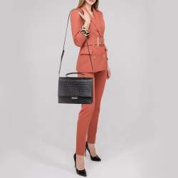 Saint Laurent Black Croc Embossed Leather Medium Babylone Top Handle Bag