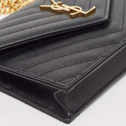 Saint Laurent Black Matelassé Leather Cassandre Wallet on Chain