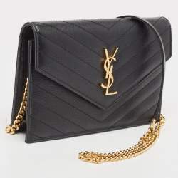 Saint Laurent Black Matelassé Leather Cassandre Wallet on Chain