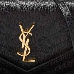 Saint Laurent Black Matelassé Leather Cassandre Wallet on Chain