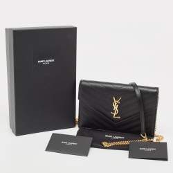 Saint Laurent Black Matelassé Leather Cassandre Wallet on Chain