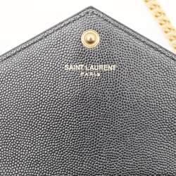 Saint Laurent Black Matelassé Leather Cassandre Wallet on Chain