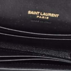 Saint Laurent Black Croc Embossed Leather Monogram Compact Wallet